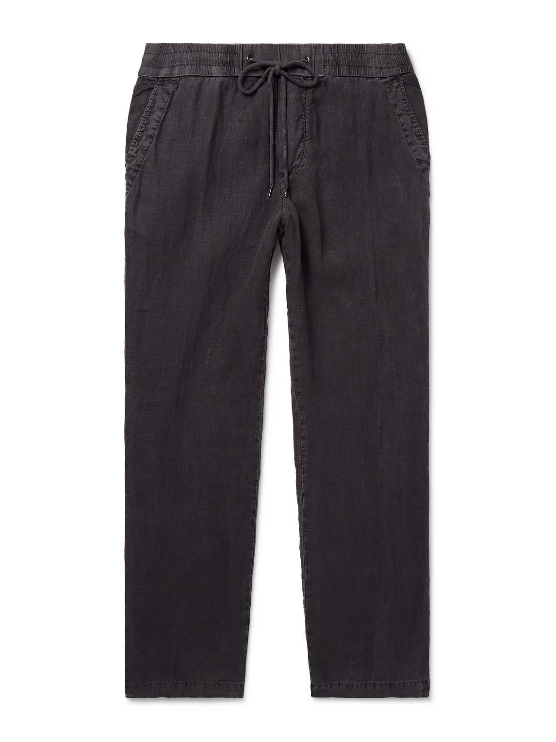 James Perse Straight-leg Garment-dyed Linen Drawstring Trousers In Gray
