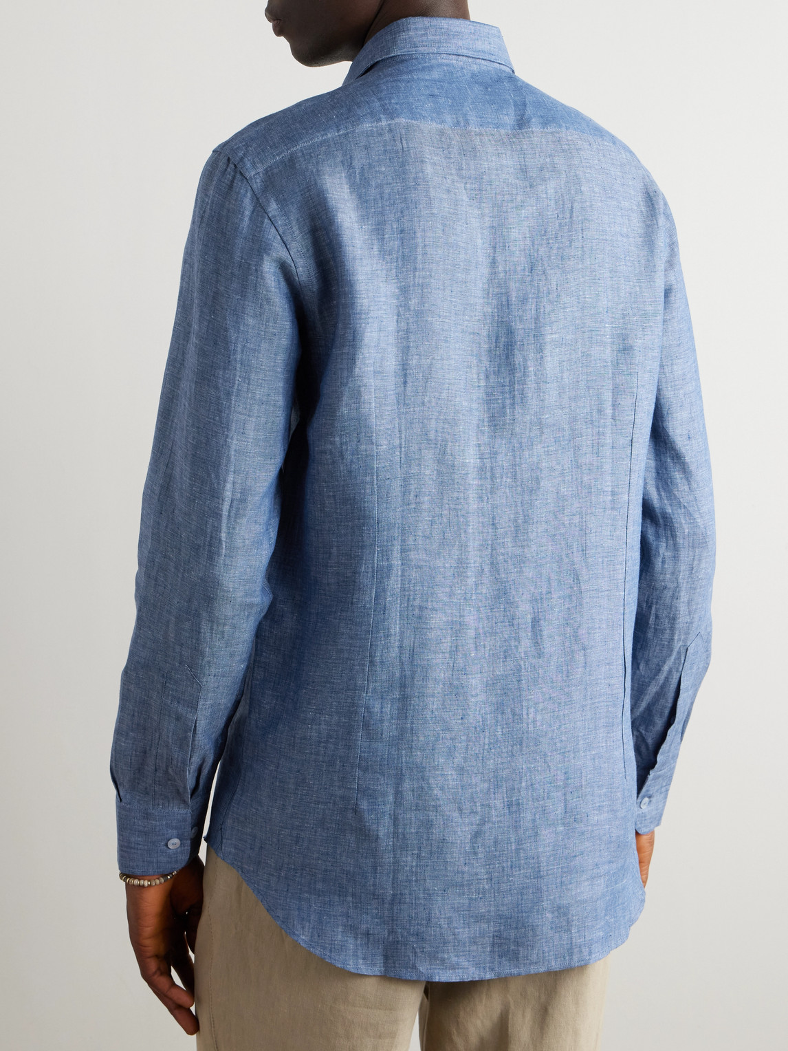 Etro , Linen Shirt With Pegaso, Man, Light Blue, Size 44 In Blue