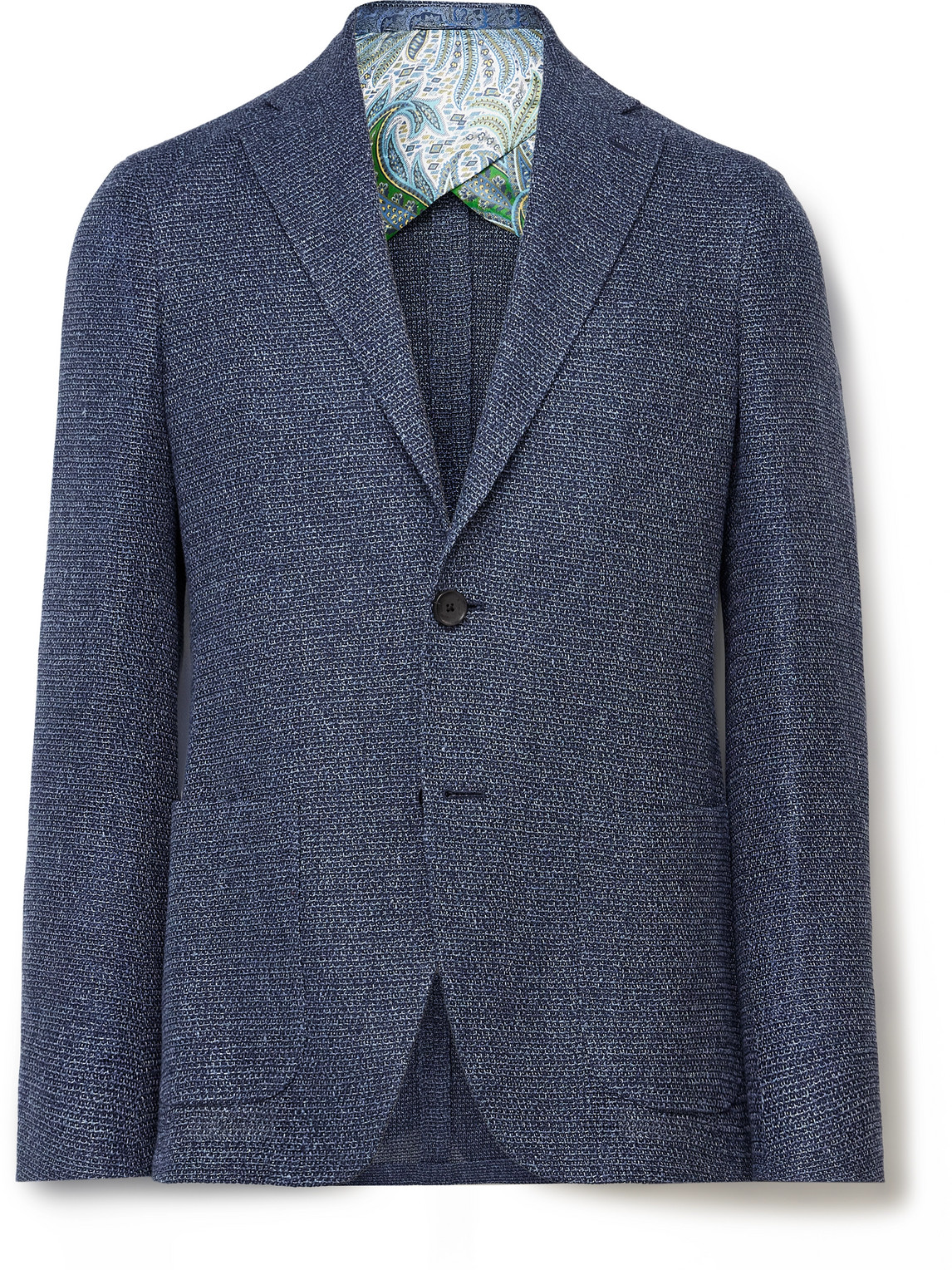 Etro Silk And Linen-blend Blazer In Blue