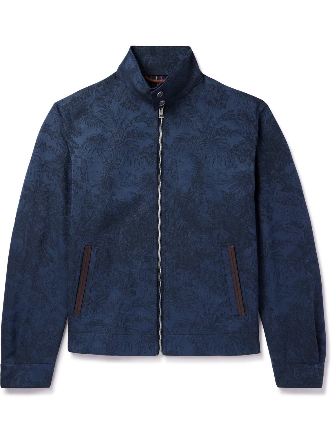 Leather-Trimmed Cotton and Wool-Blend Jacquard Bomber Jacket