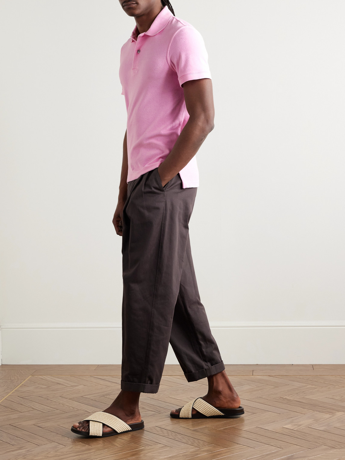 Tom Ford Classic Piquet Polo With Three-button Placket In Pink