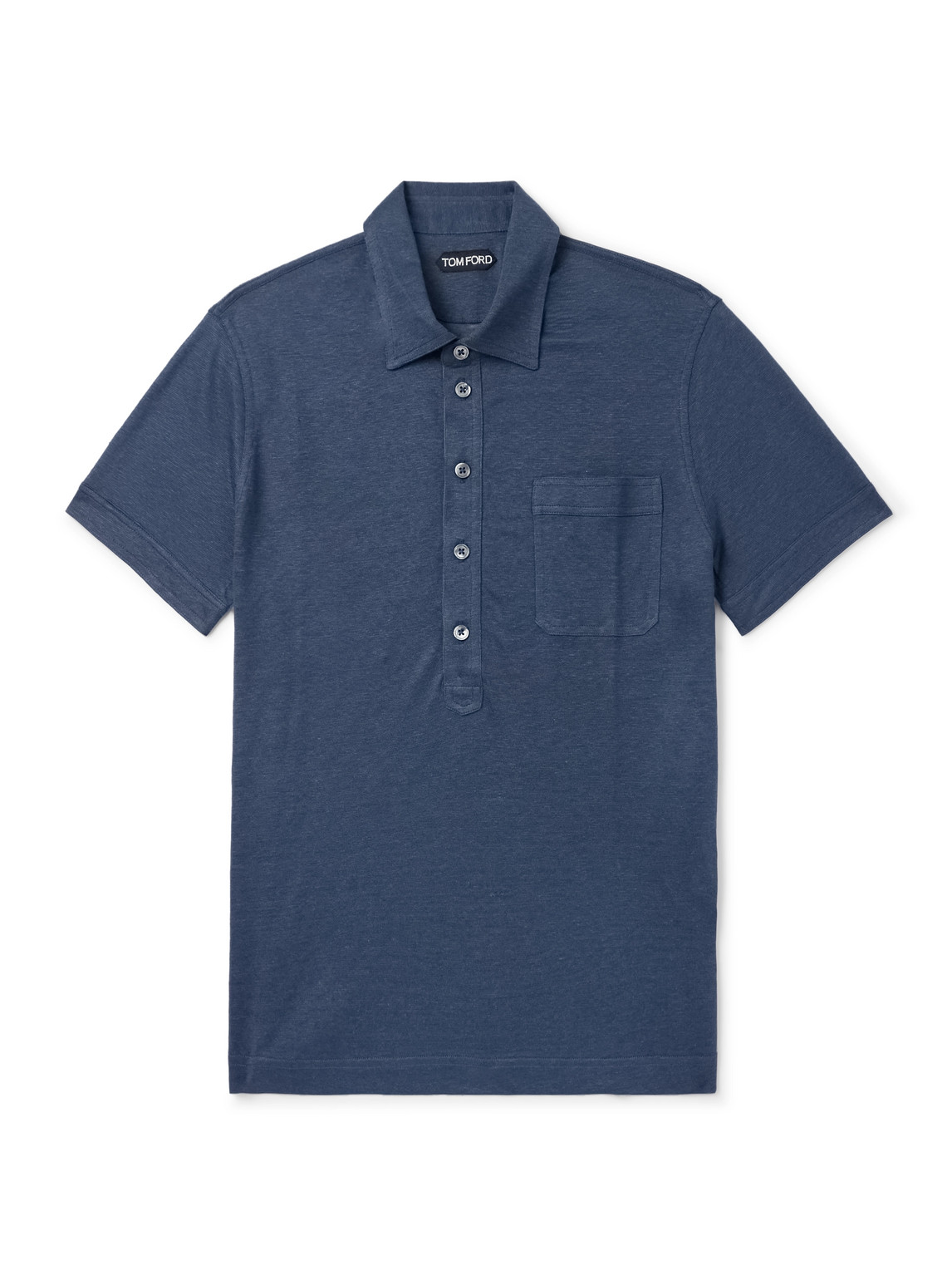 Tom Ford Slim-fit Silk And Linen-blend Polo Shirt In Blue