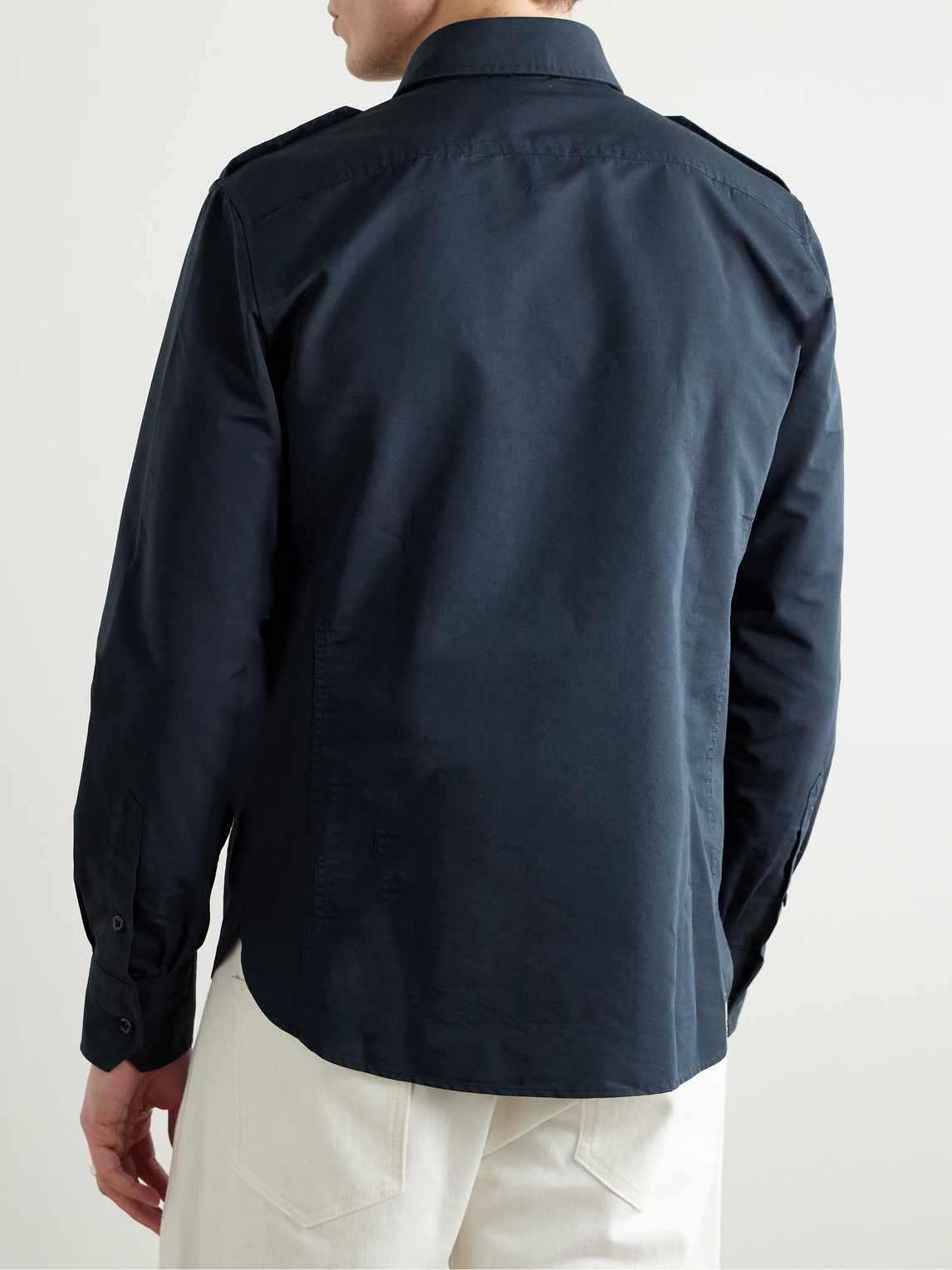 Tom Ford Cotton And Silk-blend Poplin Shirt In Blue