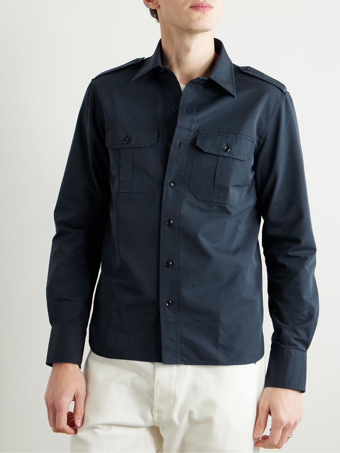 Tom Ford Cotton And Silk-blend Poplin Shirt In Blue