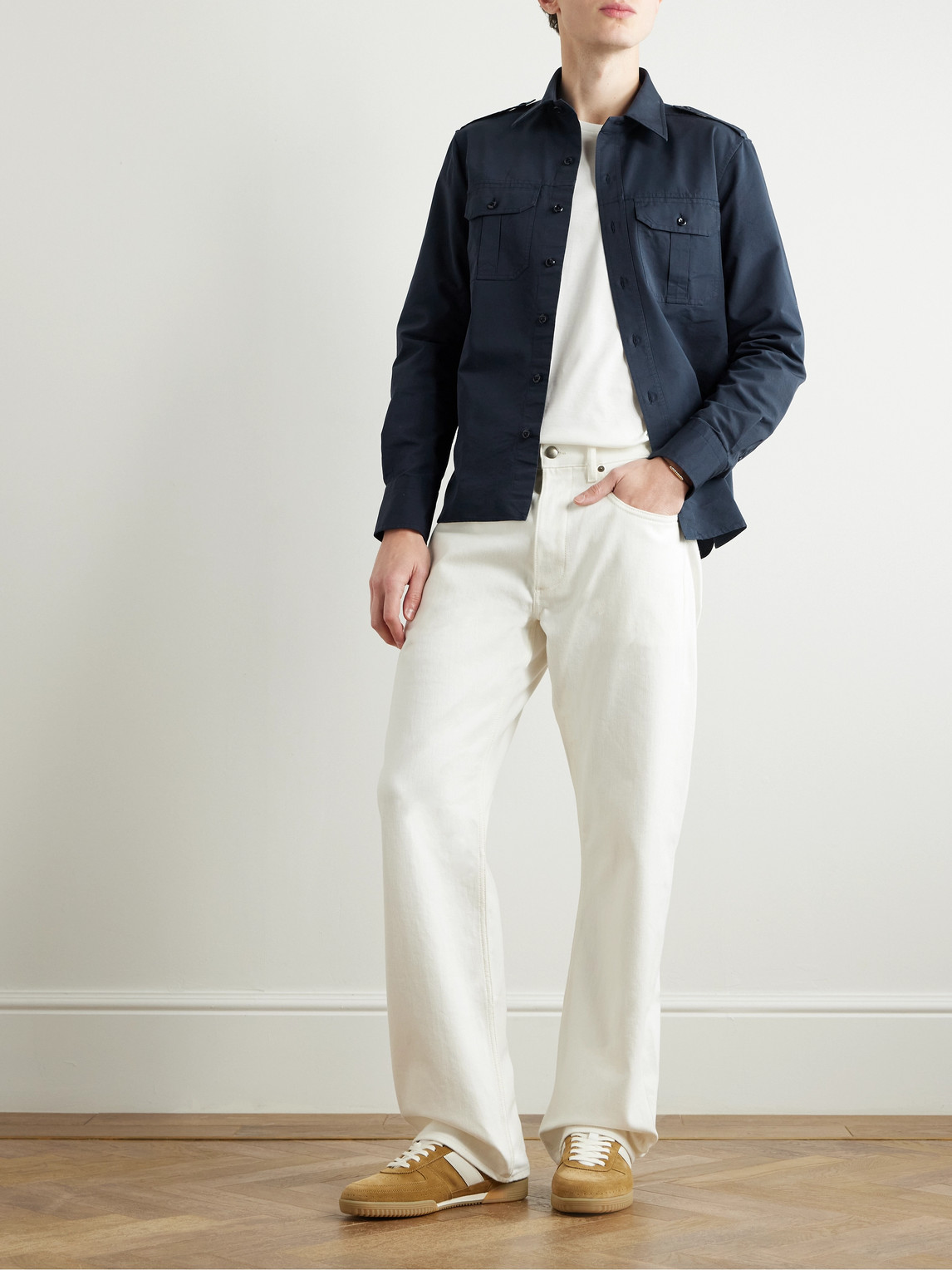 Tom Ford Cotton And Silk-blend Poplin Shirt In Blue