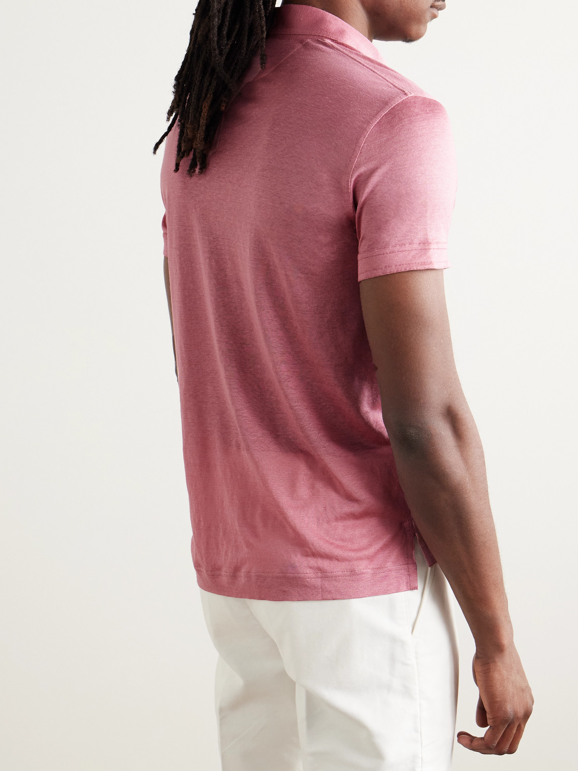 Tom Ford Slim-fit Silk And Linen-blend Polo Shirt In Pink