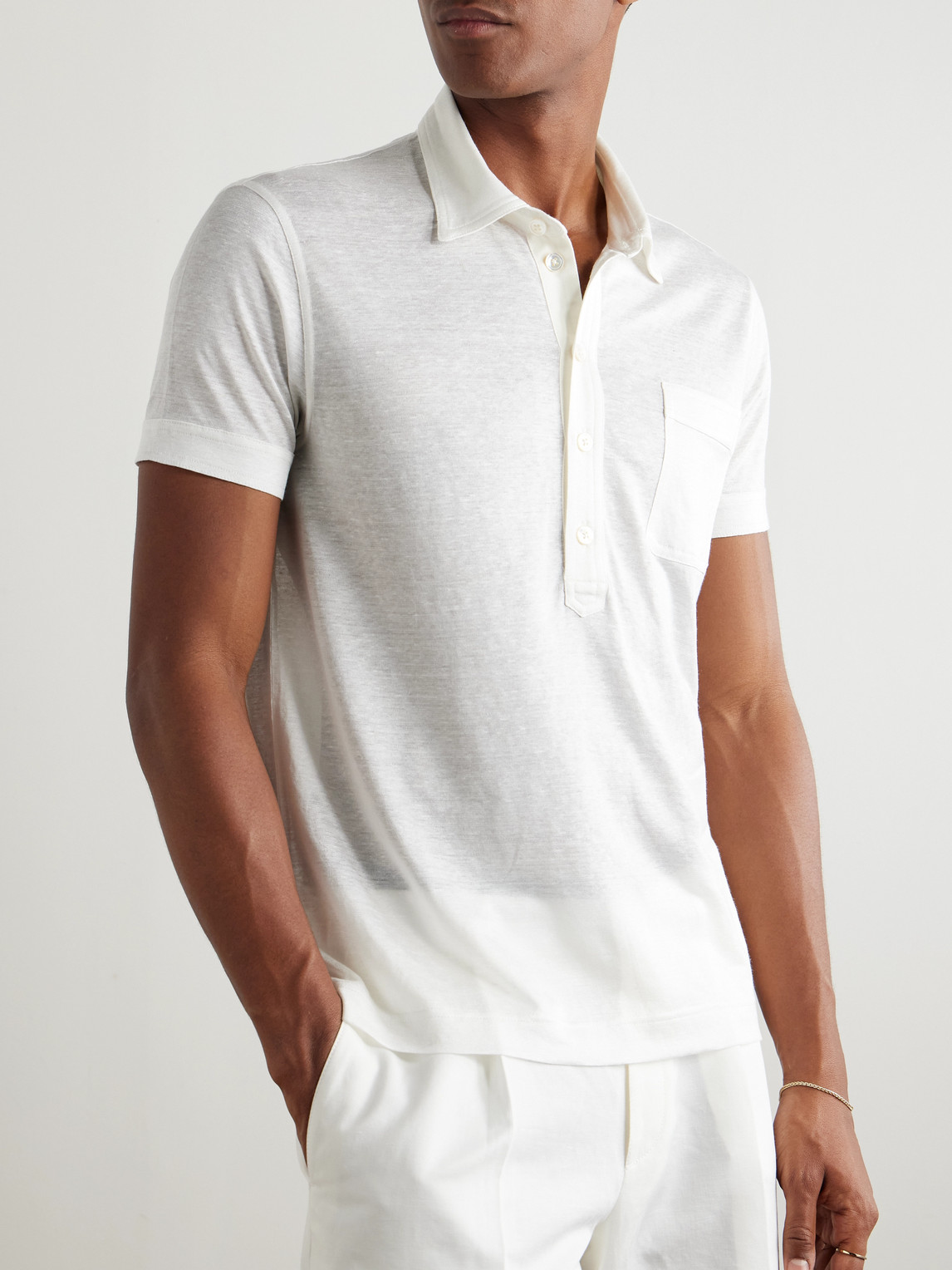 Tom Ford Mens Knitted Patch-pocket Silk And Linen Top White In White