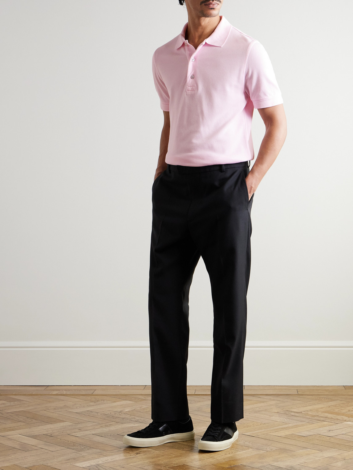 Tom Ford Classic Piquet Polo With Three-button Placket In Pink