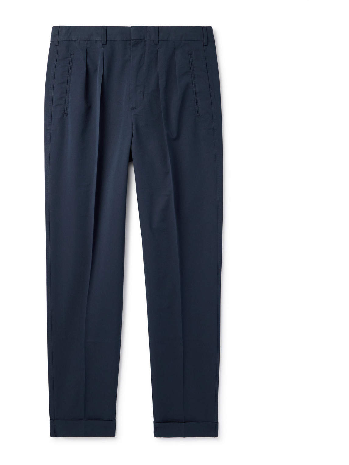 Tom Ford Straight-leg Pleated Cotton And Silk-blend Poplin Trousers In Blue