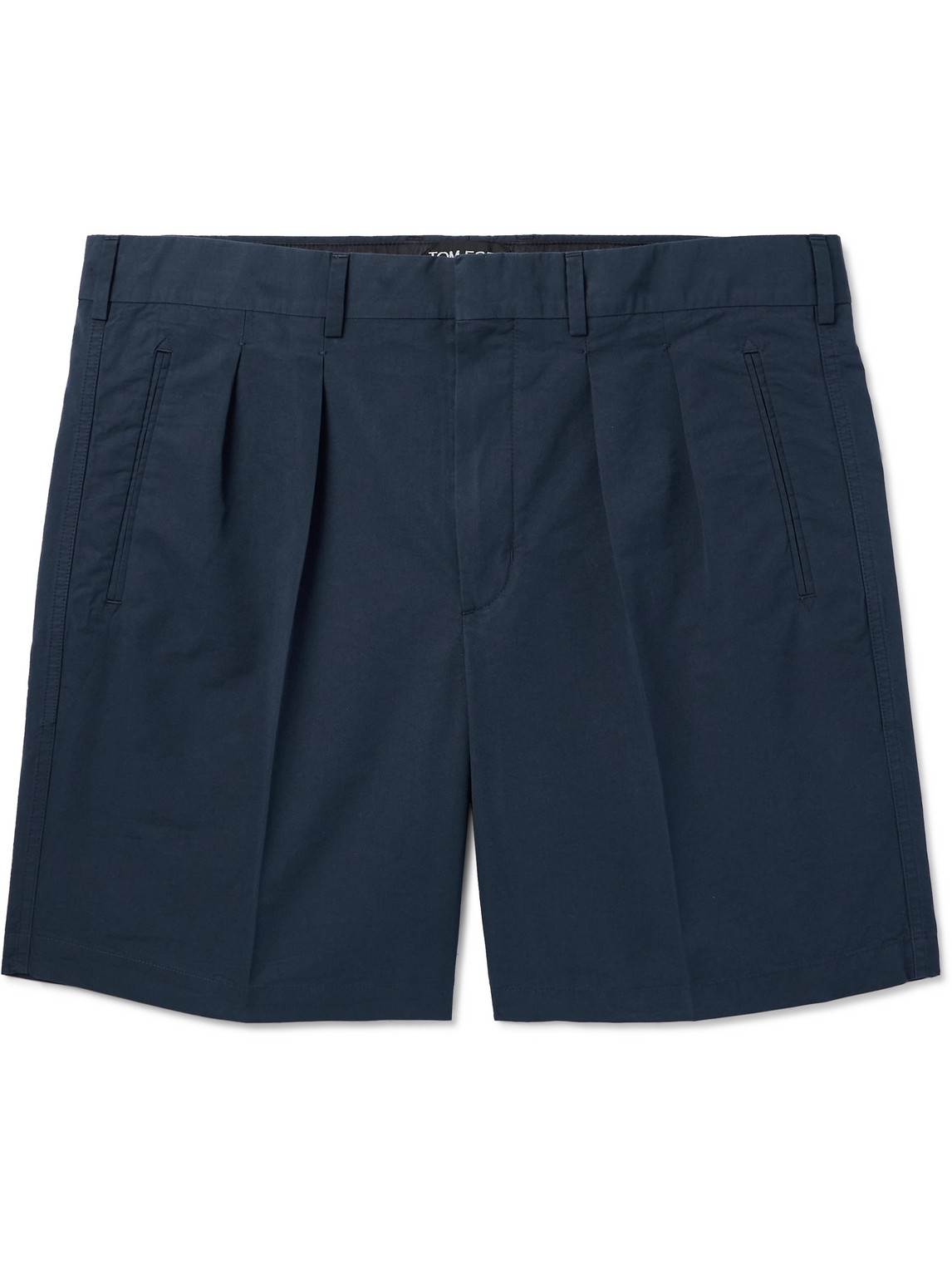 Tom Ford Straight-leg Pleated Cotton And Silk-blend Poplin Shorts In Blue