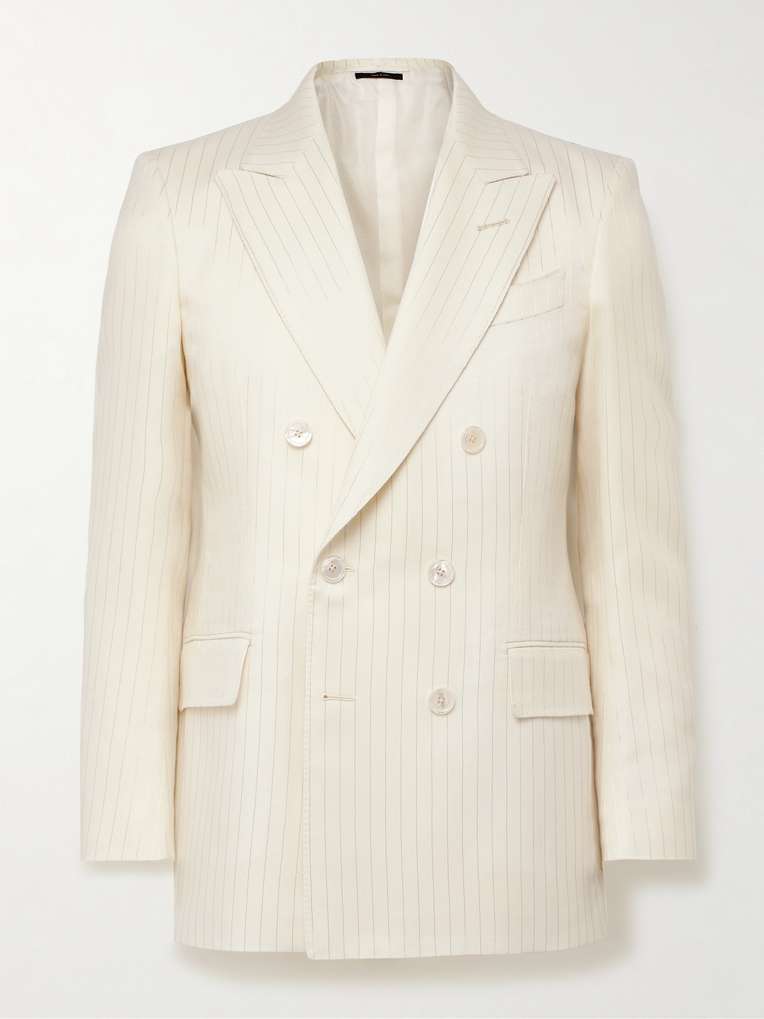 Tom Ford — Dyllan Double-Breasted Metallic Striped Wool-Blend Suit Jacket