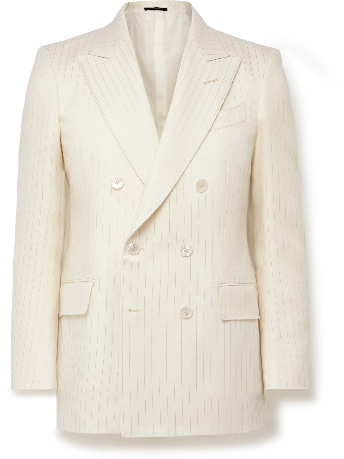 Dyllan Double-Breasted Metallic Striped Wool-Blend Suit Jacket