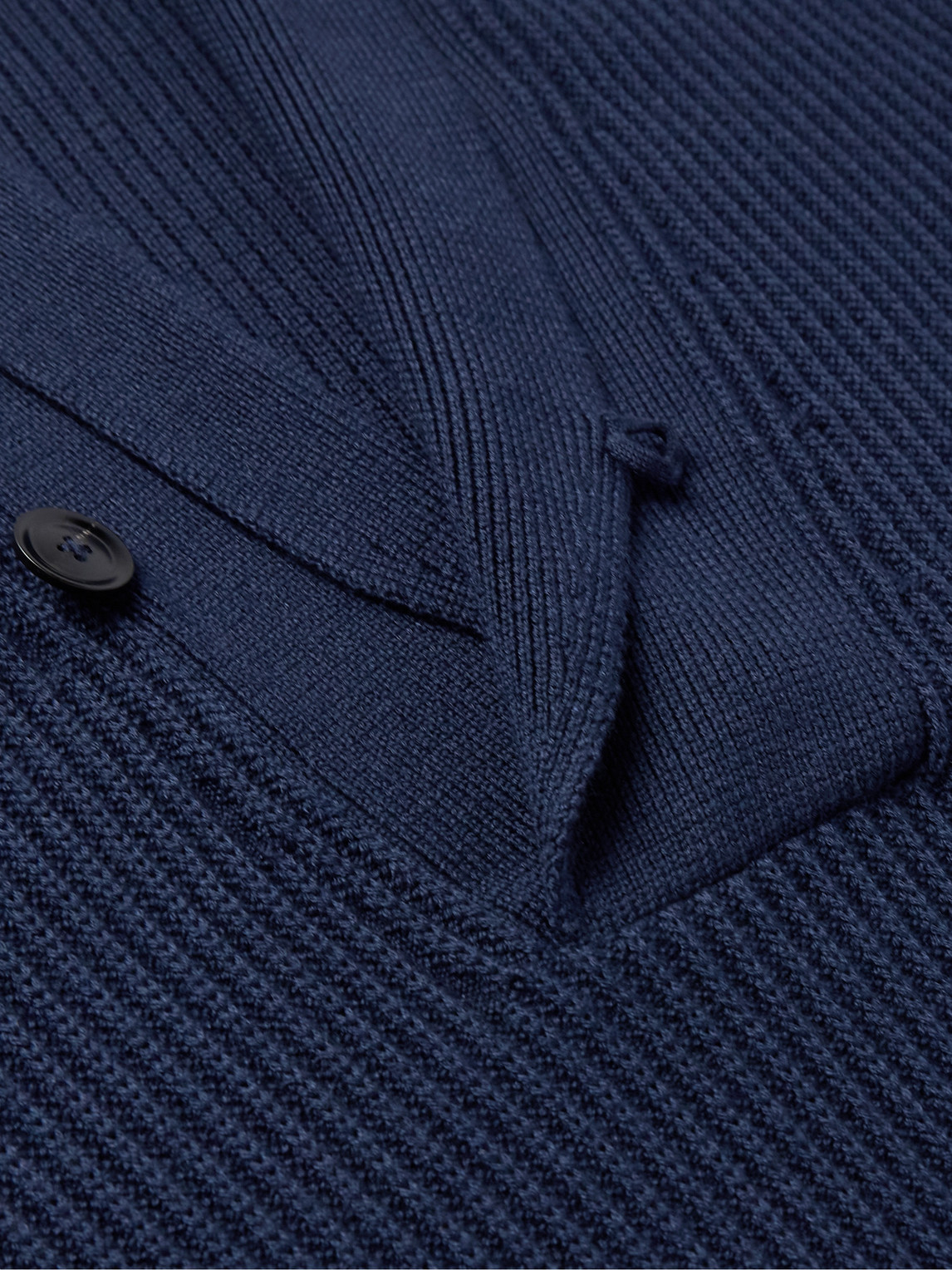 Tom Ford Slim-fit Shawl-collar Ribbed Merino Wool-blend Half-placket Sweater In Blue