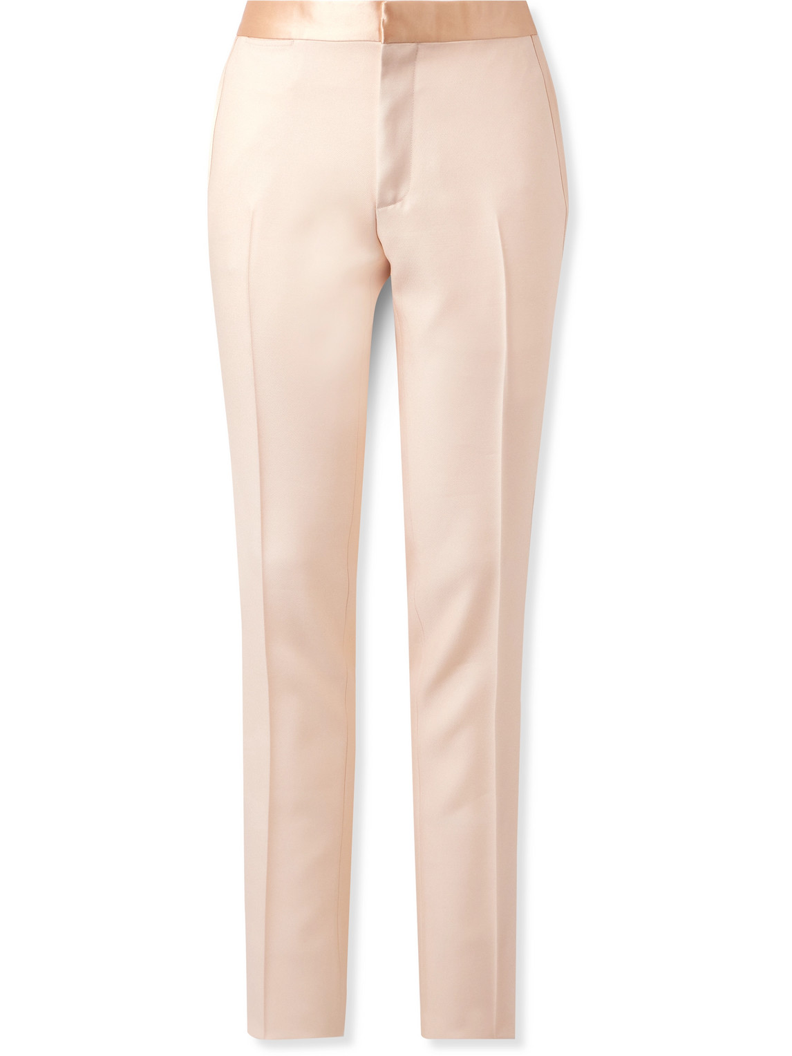 Tom Ford Tapered Satin-trimmed Wool And Silk-blend Twill Tuxedo Trousers In Neutrals