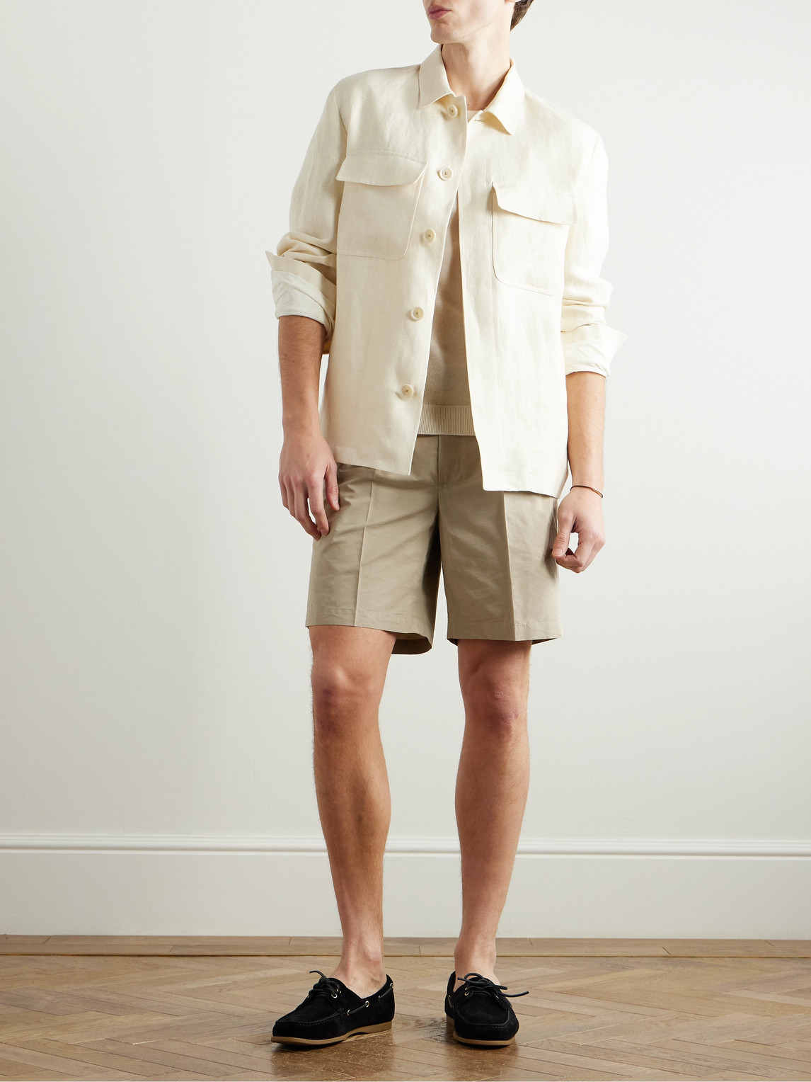 Tom Ford Straight-leg Pleated Cotton And Silk-blend Poplin Shorts In Neutrals
