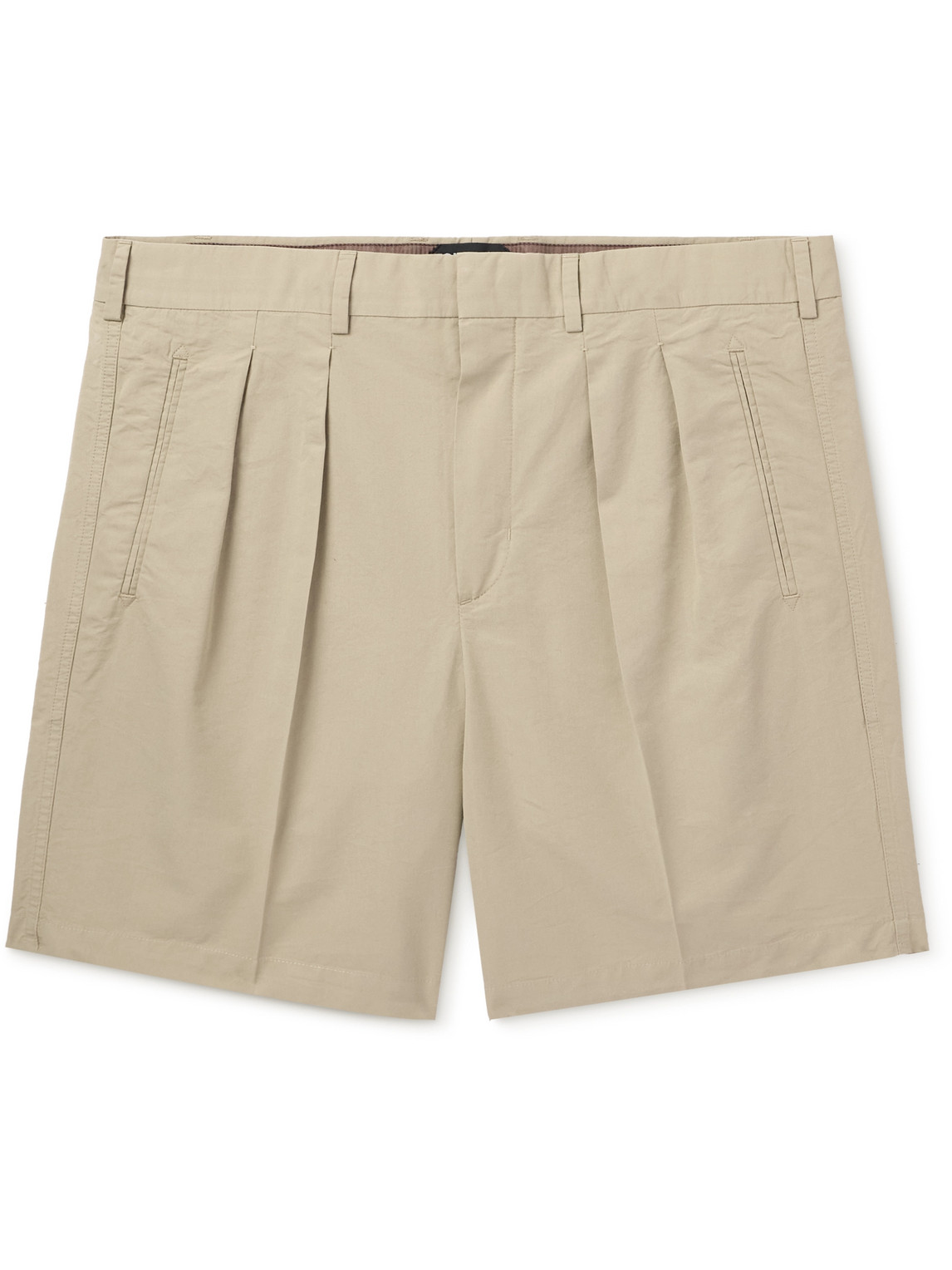 Tom Ford Straight-leg Pleated Cotton And Silk-blend Poplin Shorts In Neutrals