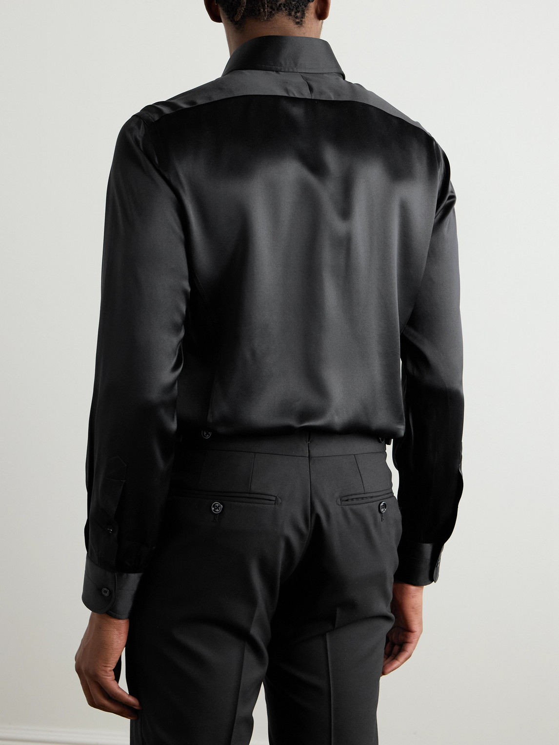 Tom Ford Slim-fit Silk-satin Shirt In Black