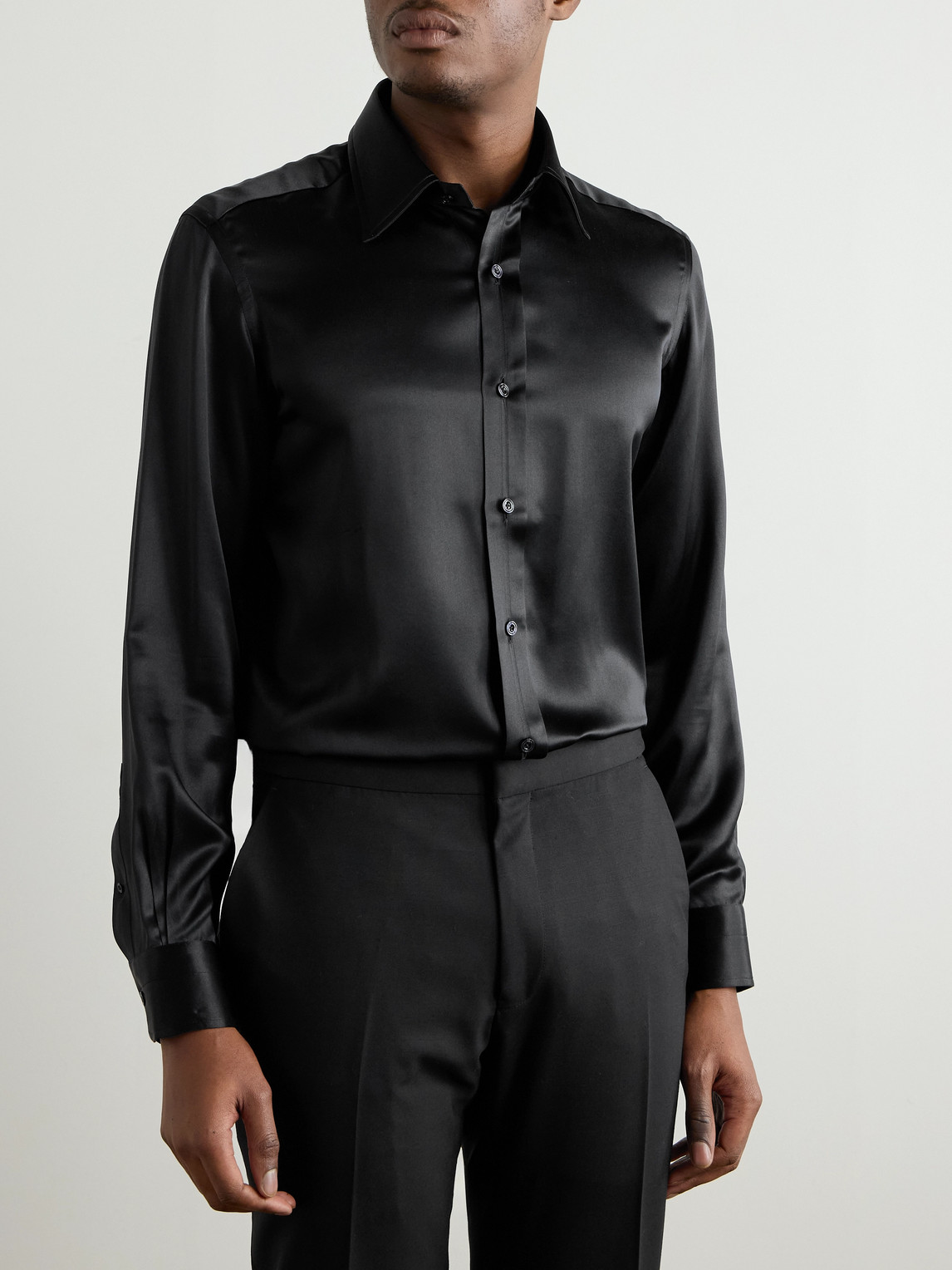 Tom Ford Slim-fit Silk-satin Shirt In Black