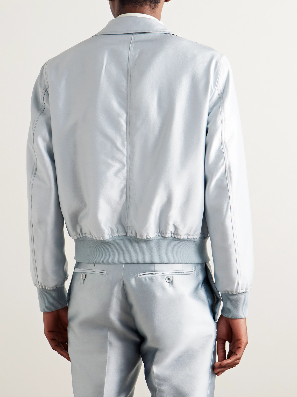 Tom Ford Reversible Mikado And Crepe Bomber Jacket In Blue