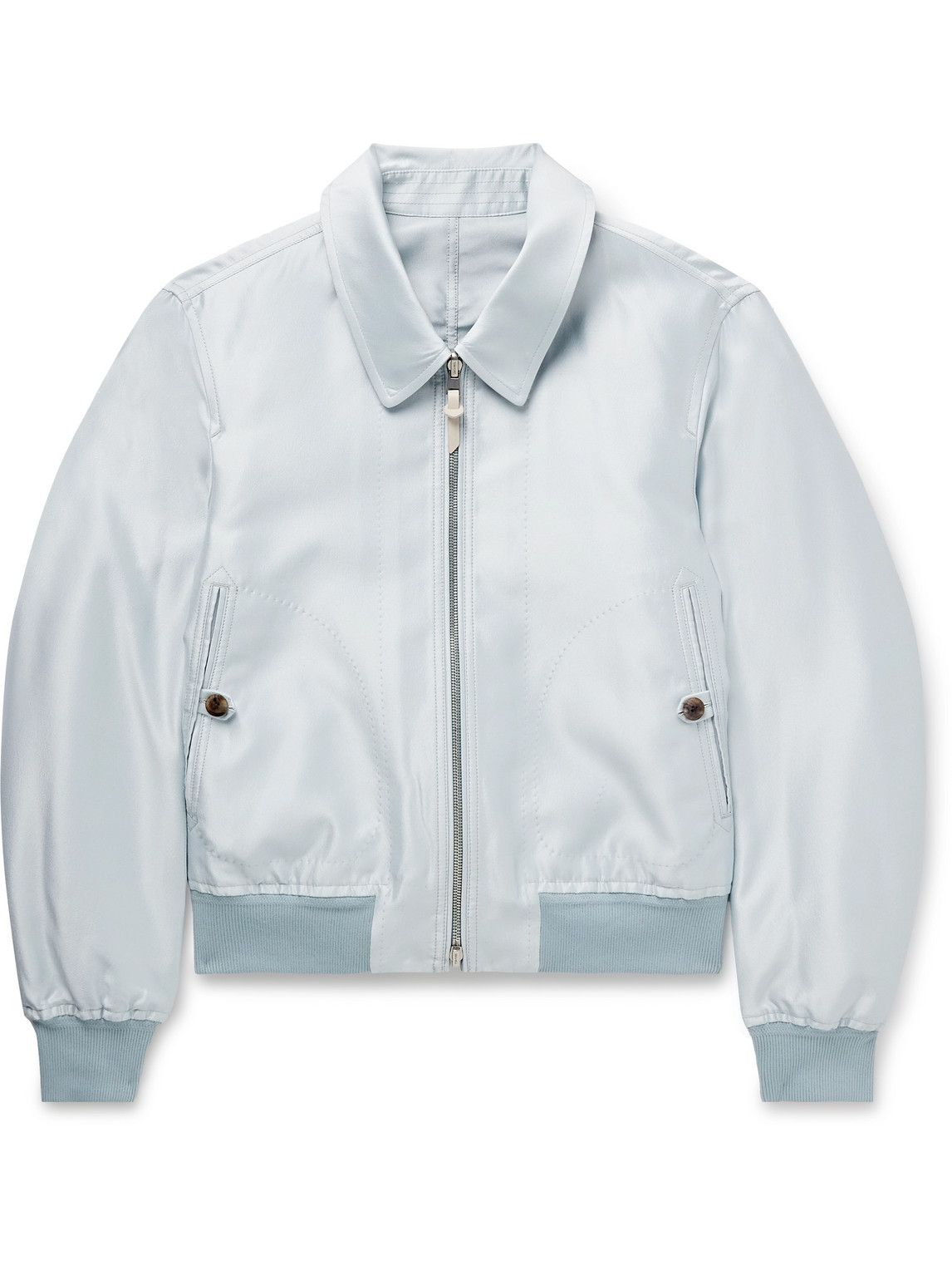 Tom Ford Reversible Mikado And Crepe Bomber Jacket In Blue