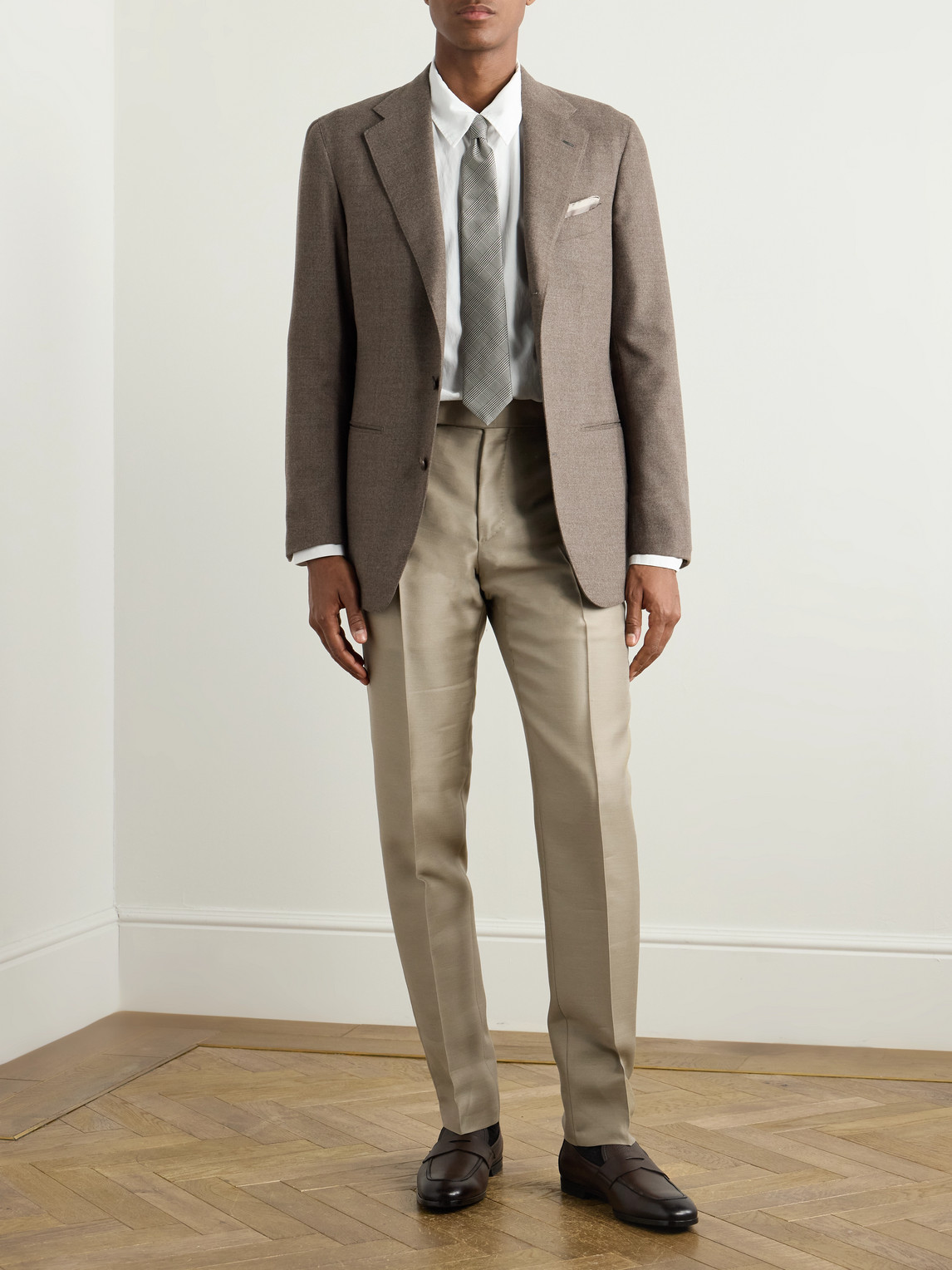 Tom Ford Straight-leg Wool, Mohair And Silk-blend Twill Suit Trousers In Neutrals