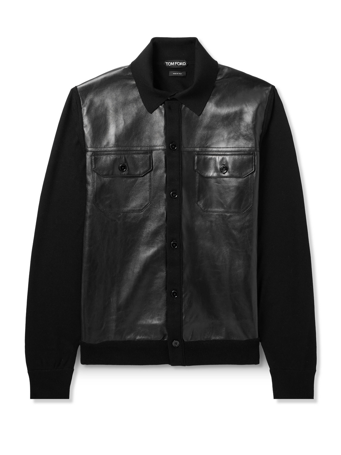 Slim-Fit Leather-Panelled Wool Jacket