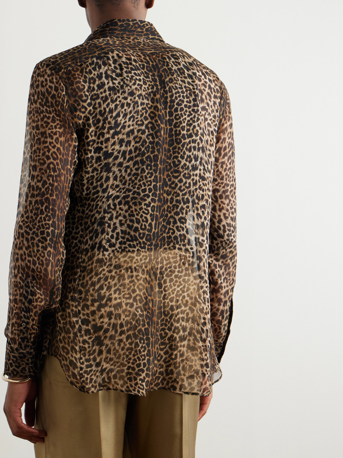 Tom Ford Pleated Leopard-print Silk-chiffon Shirt In Brown