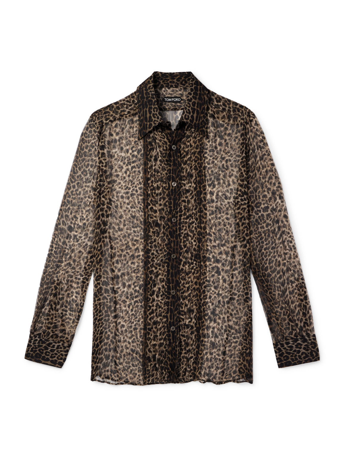 Tom Ford Pleated Leopard-print Silk-chiffon Shirt In Brown