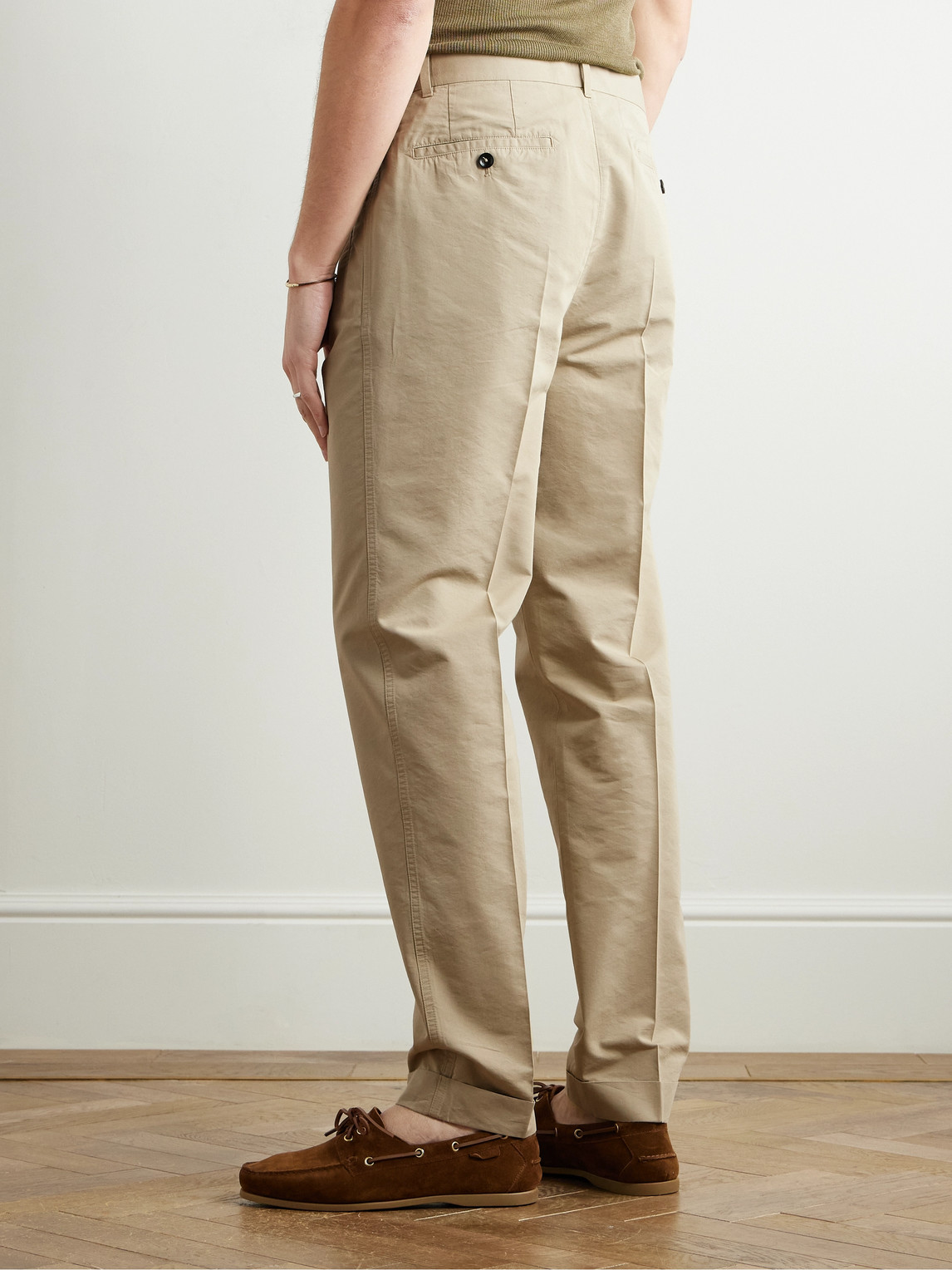 Tom Ford Straight-leg Pleated Cotton And Silk-blend Poplin Trousers In Neutrals