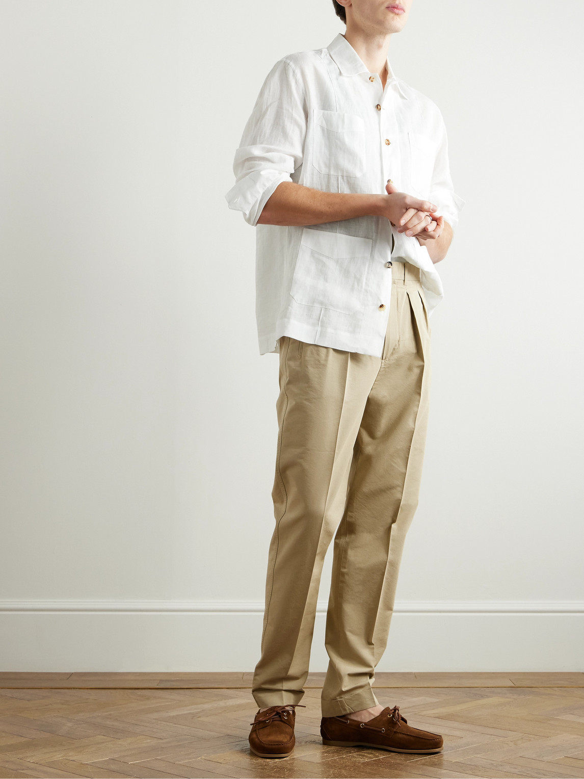Tom Ford Straight-leg Pleated Cotton And Silk-blend Poplin Trousers In Neutrals