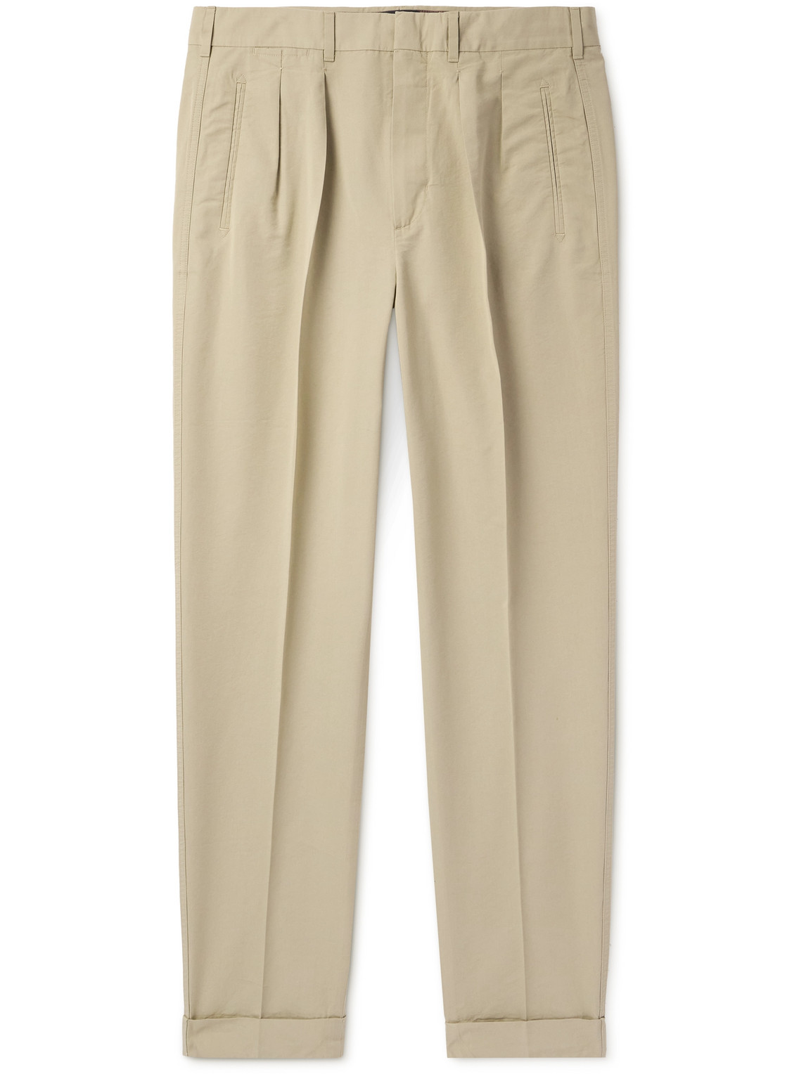 Tom Ford Straight-leg Pleated Cotton And Silk-blend Poplin Trousers In Neutrals