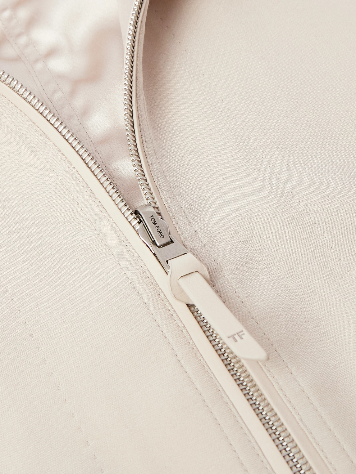 Tom Ford Reversible Leather-trimmed Silk-satin And Silk-crepe Bomber Jacket In Neutrals