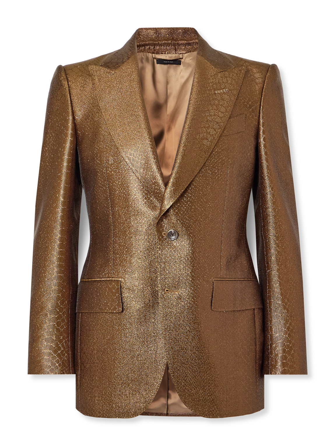 Slim-Fit Croc-Effect Coated Wool-Blend Tuxedo Jacket