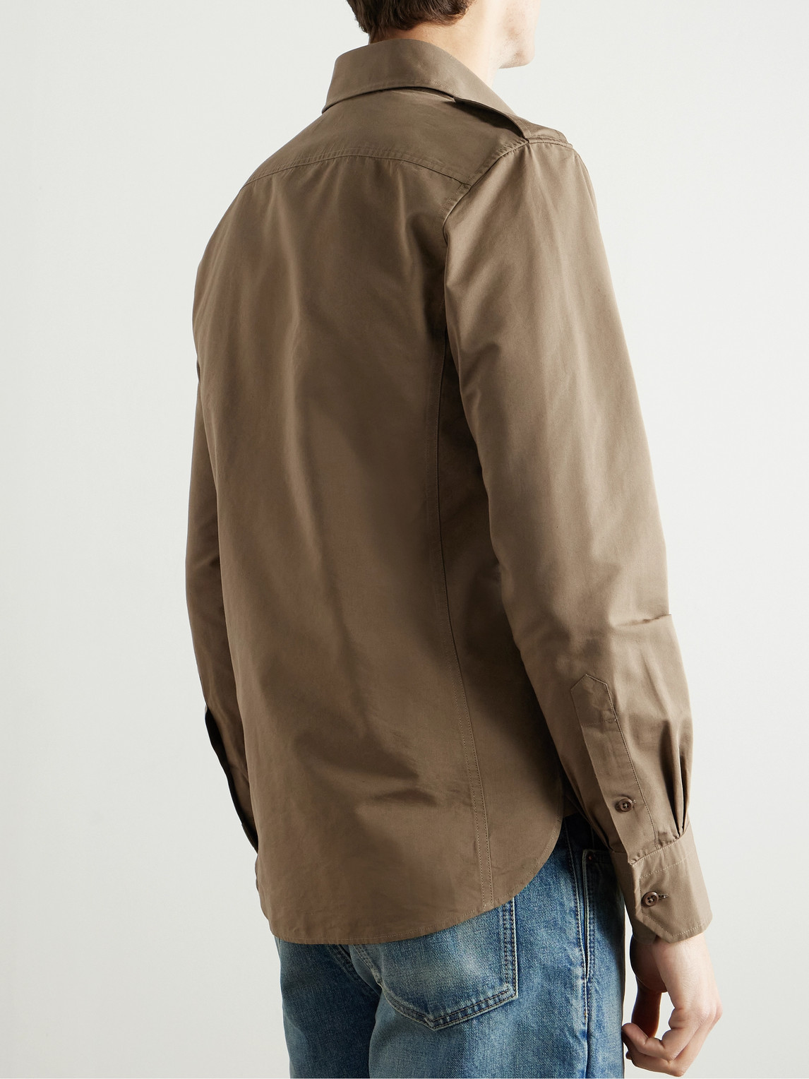 Tom Ford Cotton And Silk-blend Poplin Shirt In Brown
