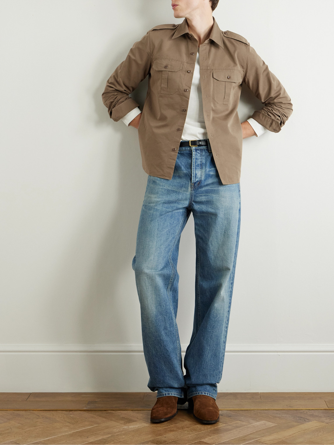 Tom Ford Cotton And Silk-blend Poplin Shirt In Brown
