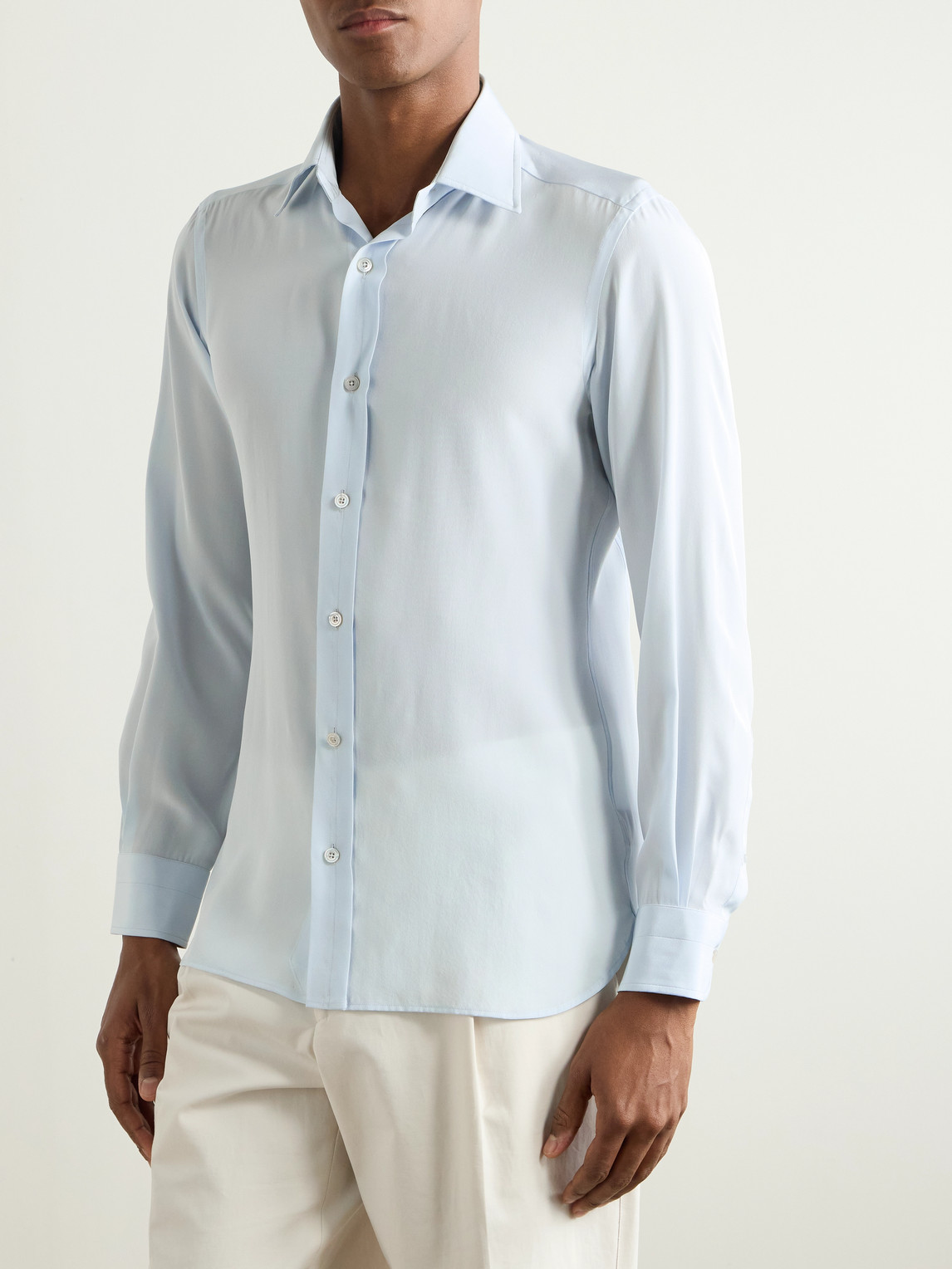 Tom Ford Slim-fit Silk Crepe De Chine Shirt In Blue
