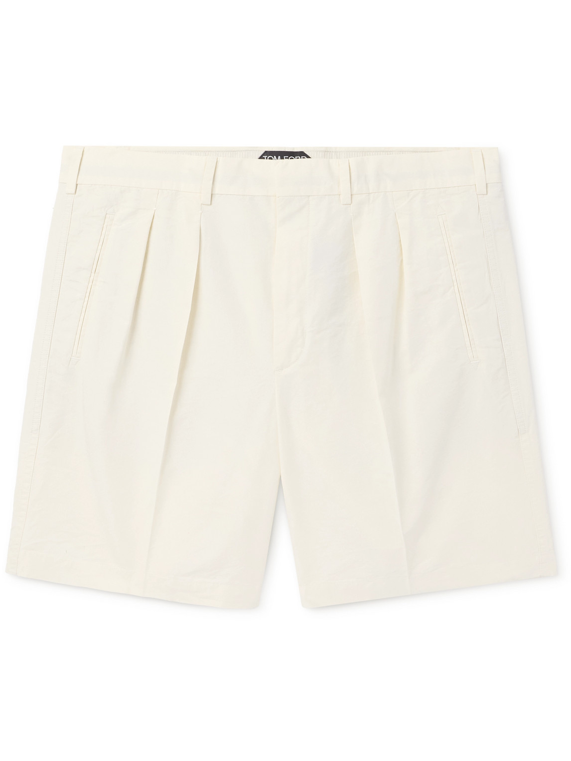 Tom Ford Straight-leg Pleated Cotton And Silk-blend Poplin Shorts In Neutrals