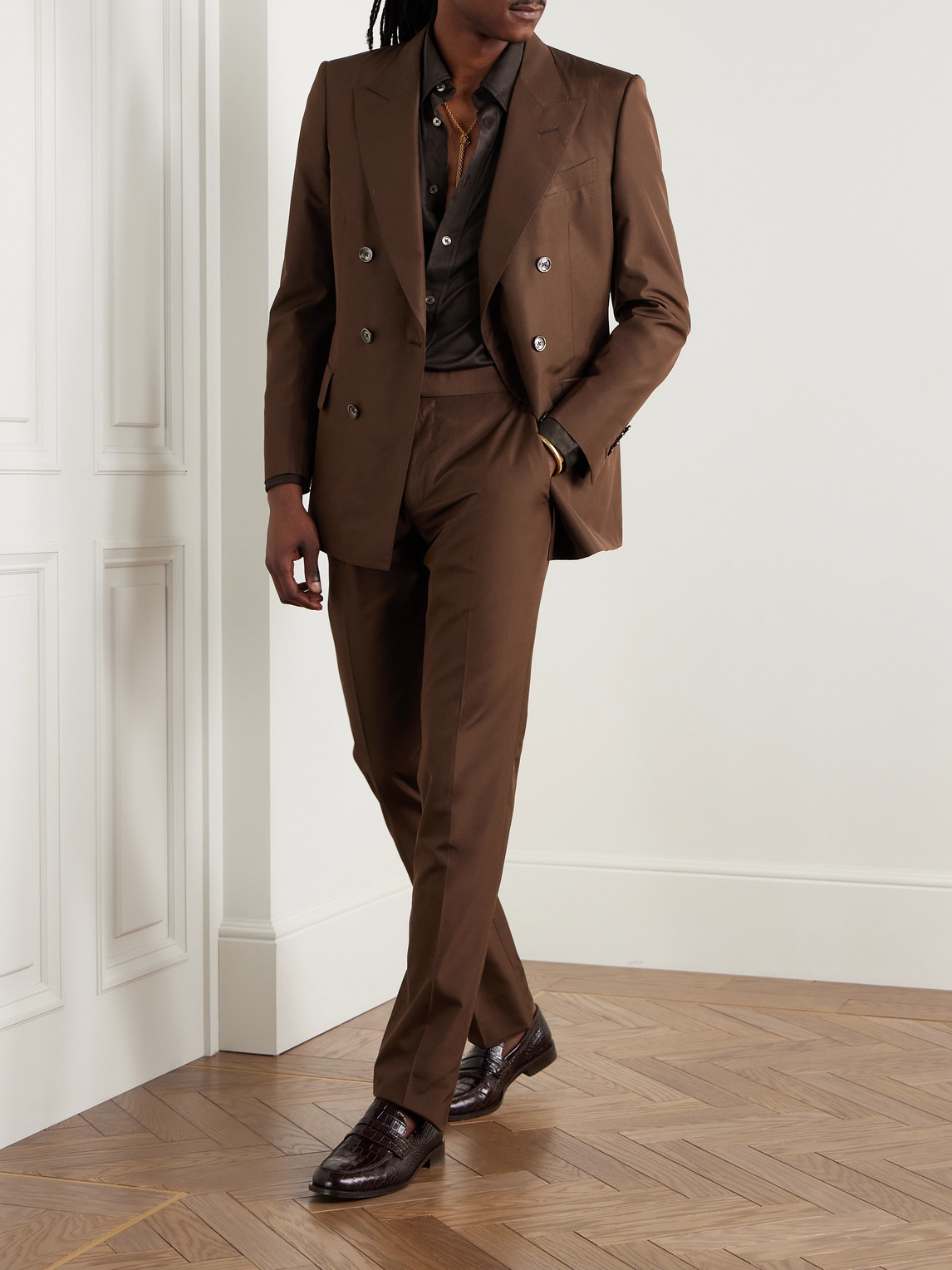 Slim-Fit Silk Trousers — 2
