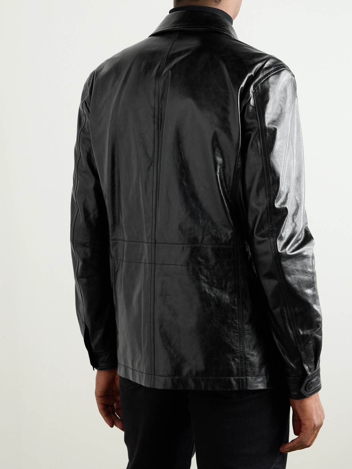 Tom Ford Glossy Smooth Leather Safari Jacket In Black