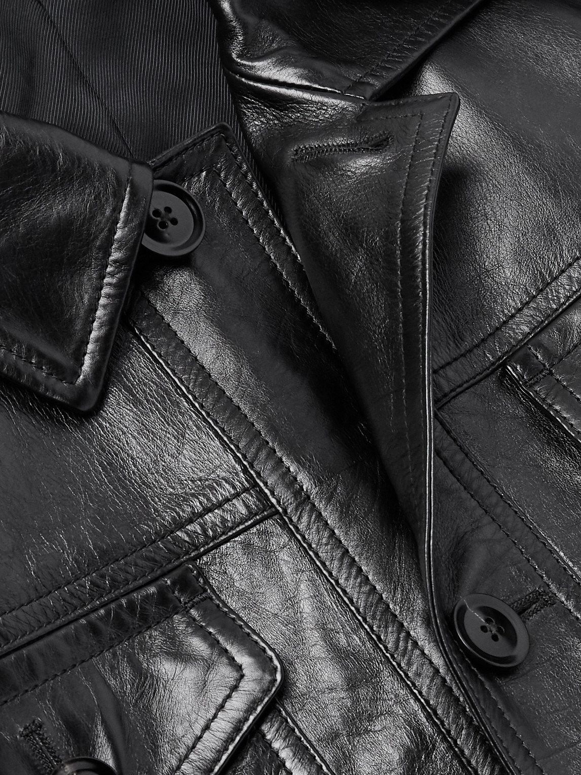 Tom Ford Glossy Smooth Leather Safari Jacket In Black