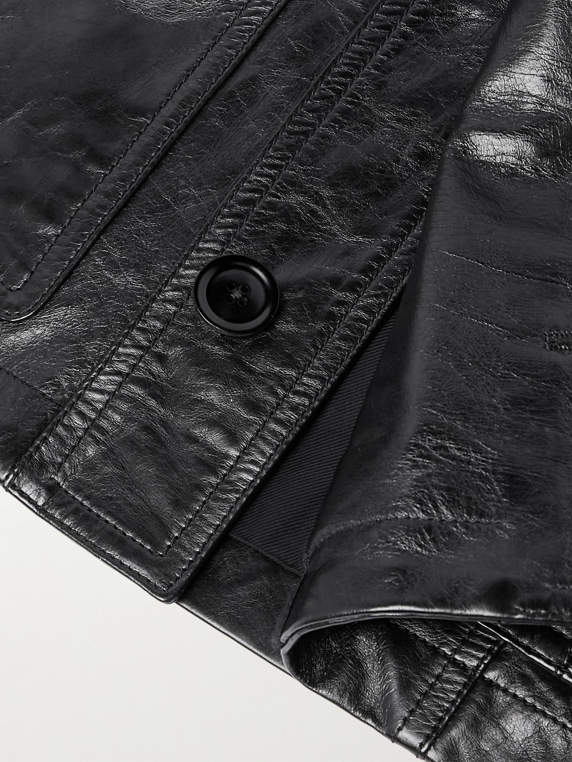 Tom Ford Glossy Smooth Leather Safari Jacket In Black