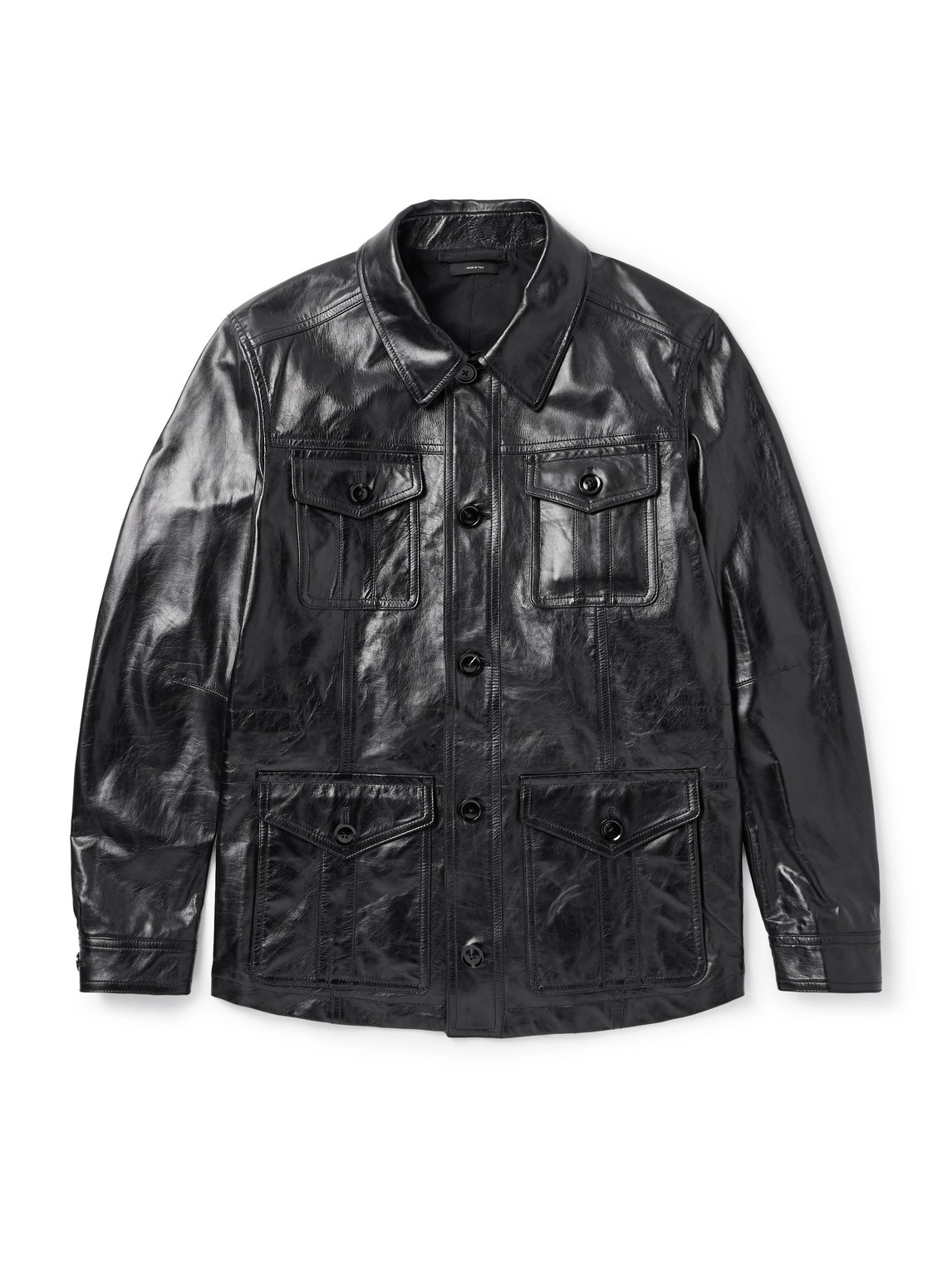 Tom Ford Glossy Smooth Leather Safari Jacket In Black