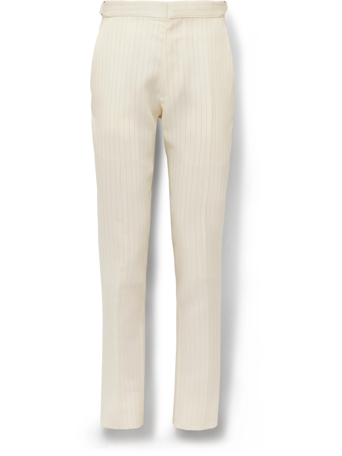 Tom Ford Slim-fit Metallic Striped Wool And Silk-blend Suit Trousers In Neutrals