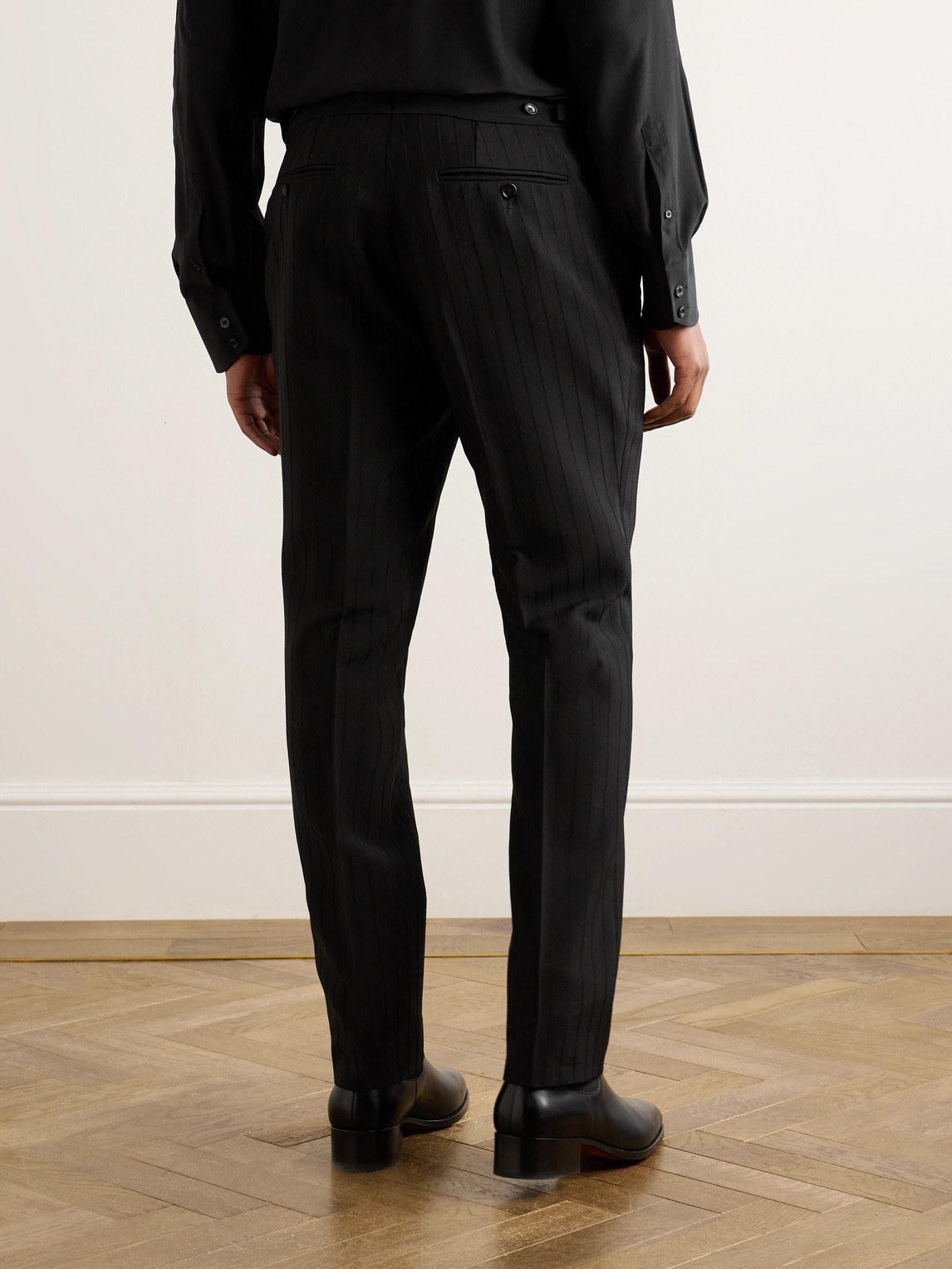 Tom Ford Straight-leg Striped Mohair And Wool-blend Trousers In Black
