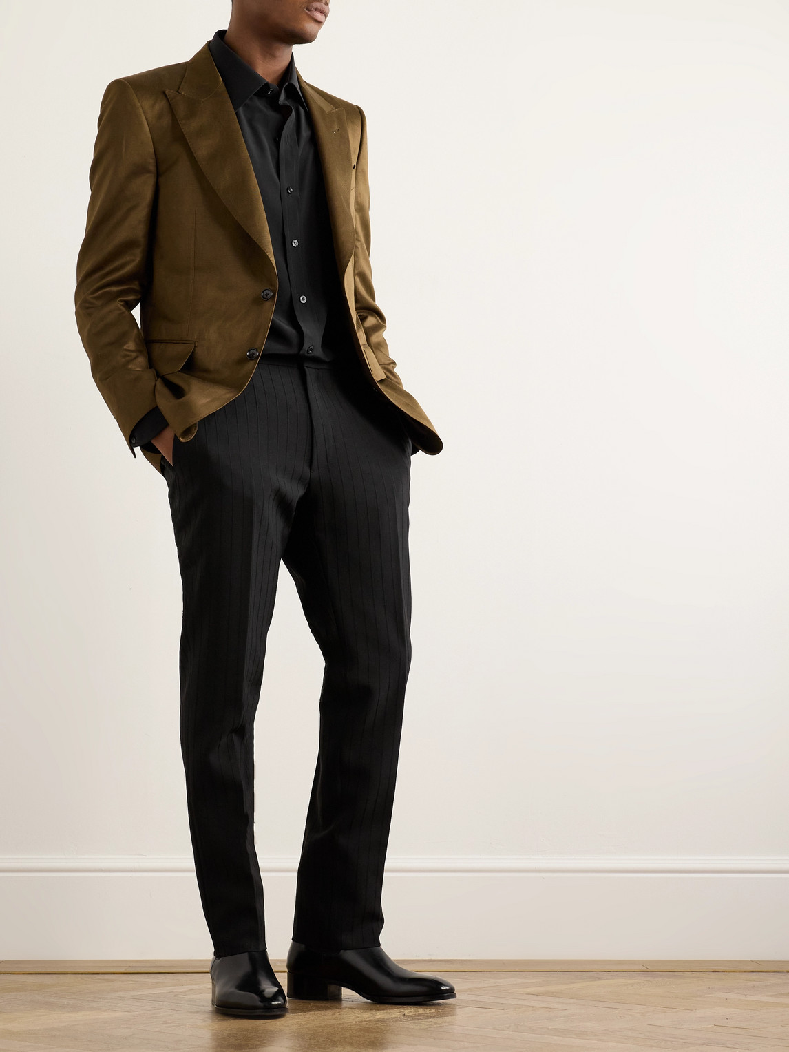 Tom Ford Straight-leg Striped Mohair And Wool-blend Trousers In Black