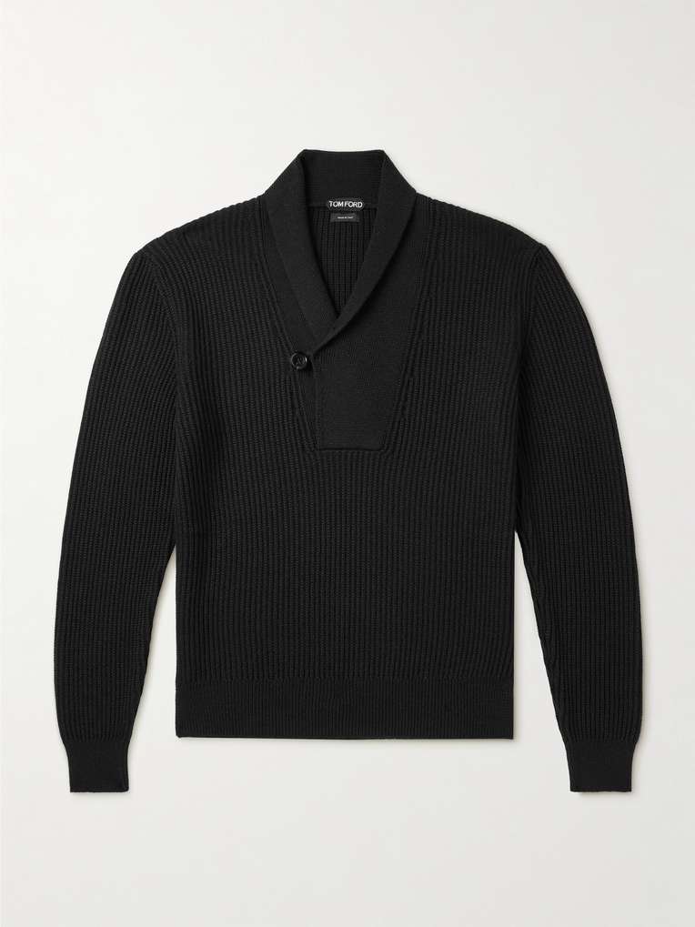 Tom Ford — Slim-Fit Shawl-Collar Ribbed Merino Wool-Blend Half-Placket Sweater