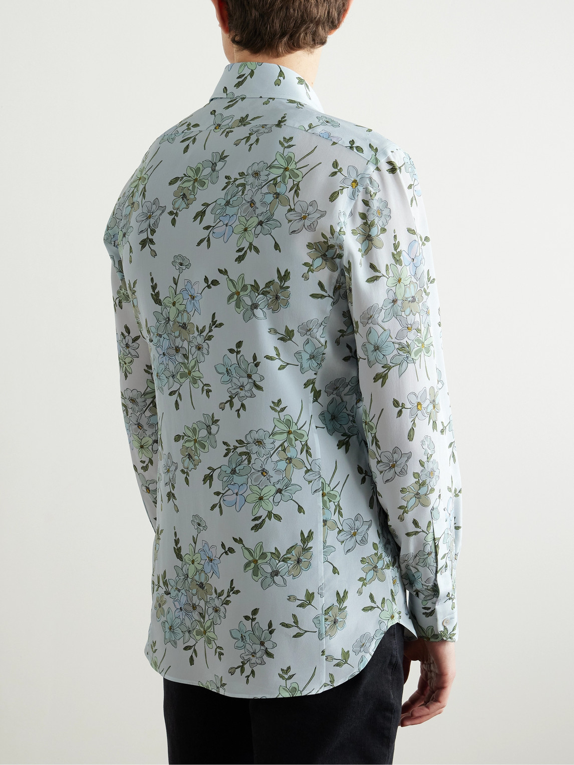 Tom Ford Slim-fit Floral-print Silk-crepe Shirt In Blue