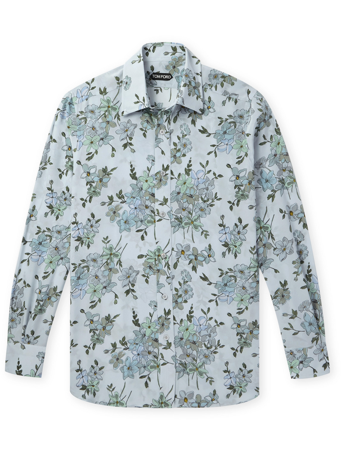 Tom Ford Slim-fit Floral-print Silk-crepe Shirt In Blue