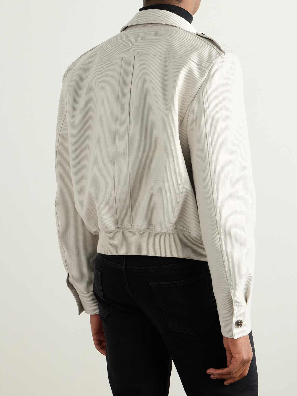 Tom Ford Slim-fit Leather-trimmed Cotton-corduroy Jacket In Neutrals