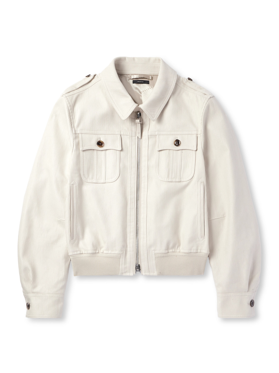Tom Ford Slim-fit Leather-trimmed Cotton-corduroy Jacket In Neutrals